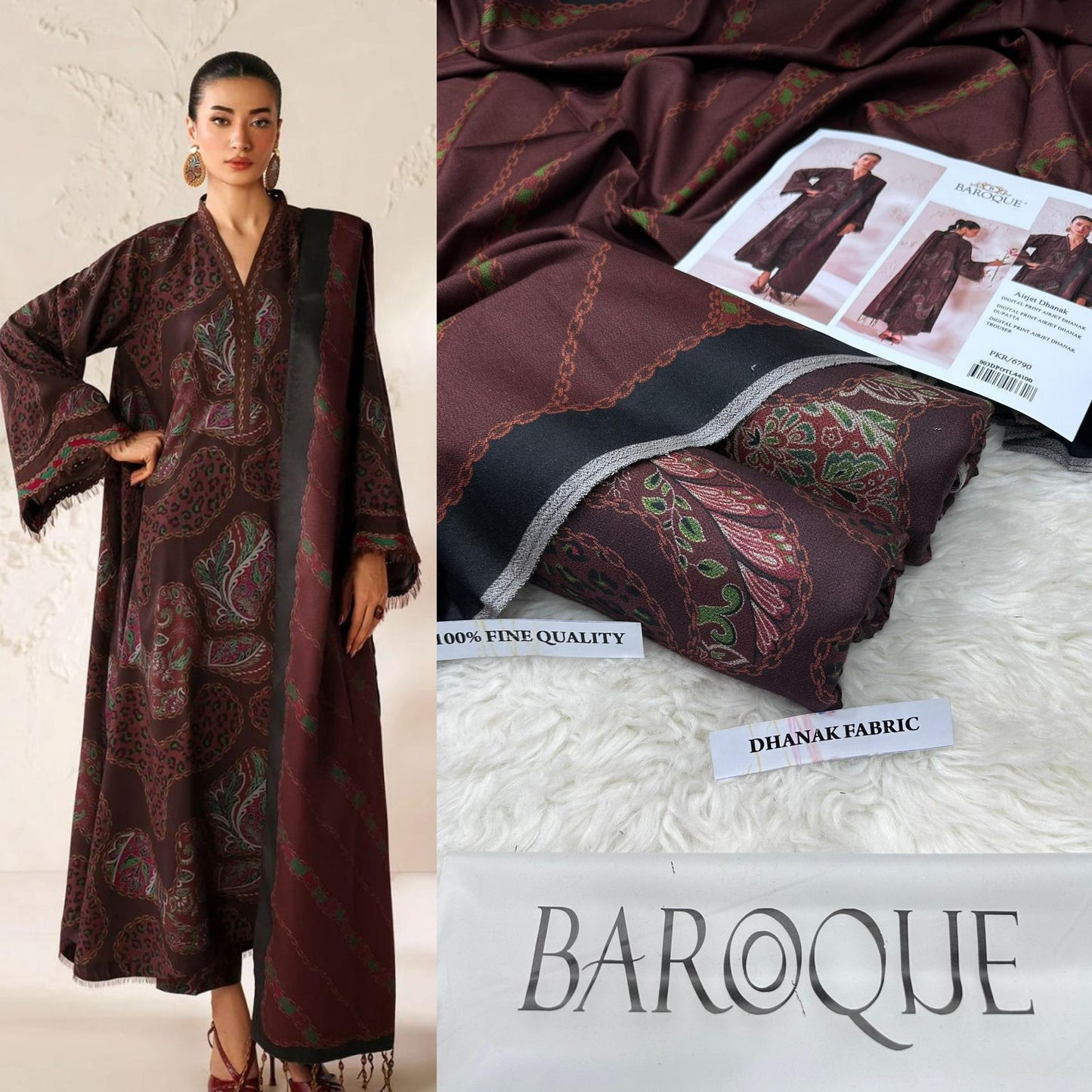 3Pc BAROQUE DIGITAL PRINT DHANAK (Saim)