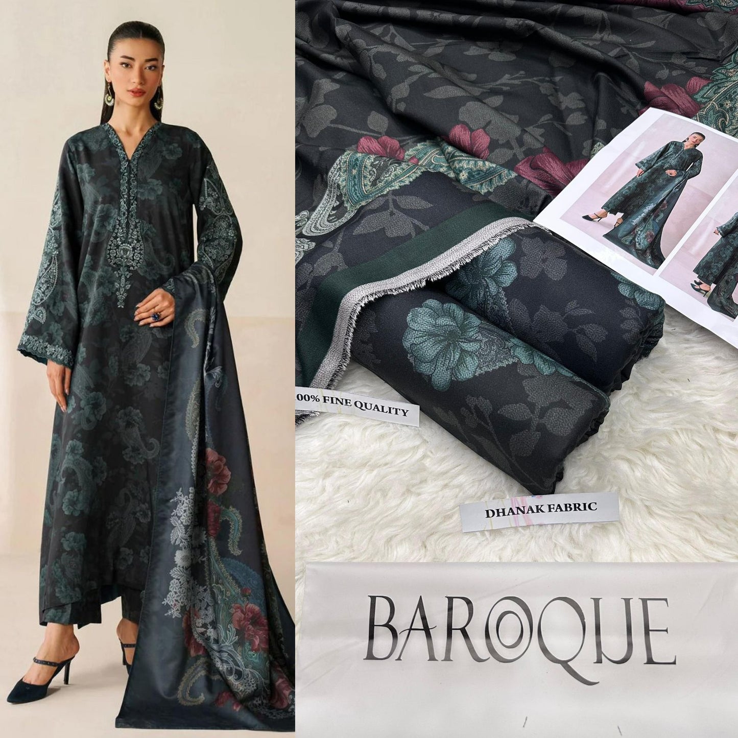 3Pc BAROQUE DIGITAL PRINT DHANAK (Saim)