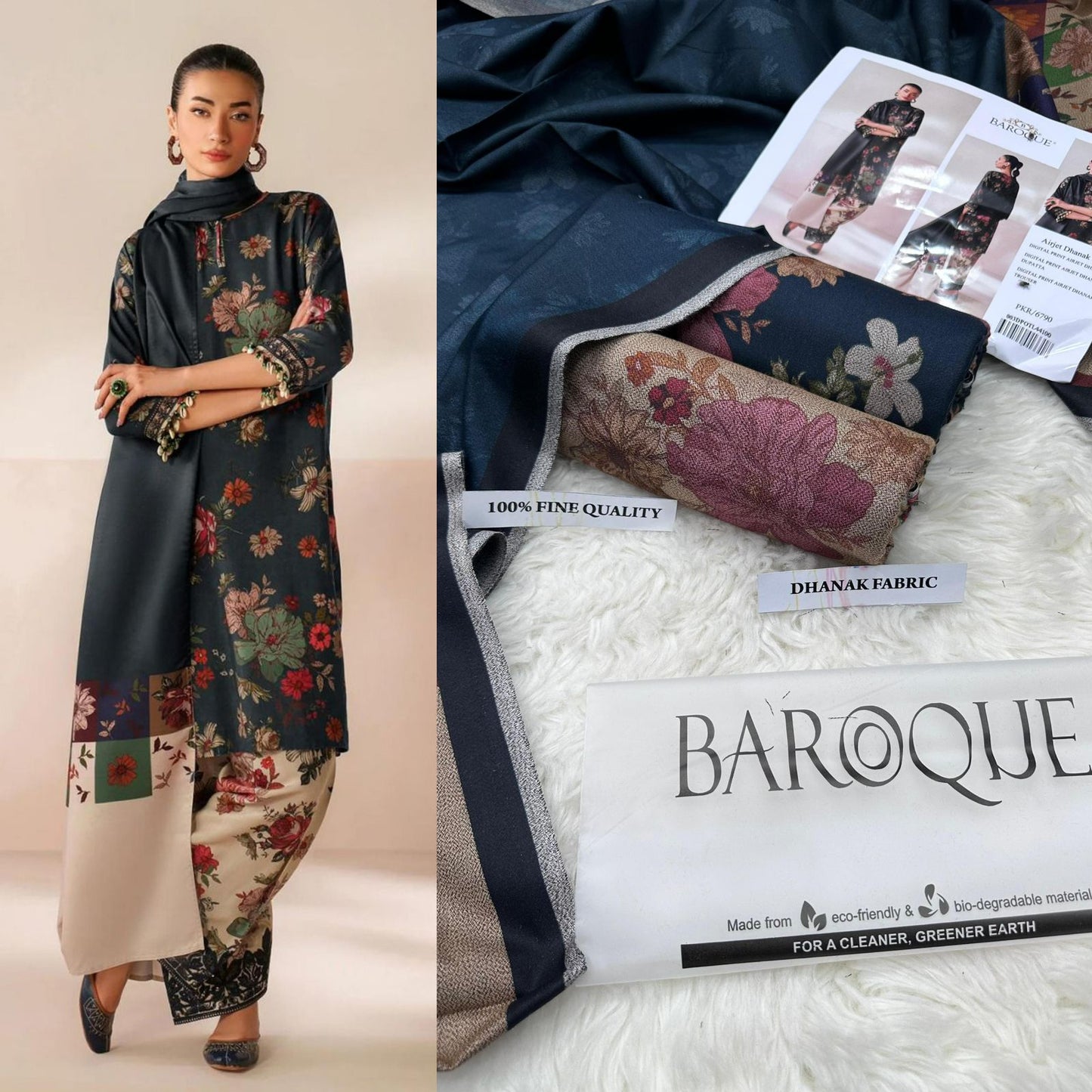 3Pc BAROQUE DIGITAL PRINT DHANAK (Saim)