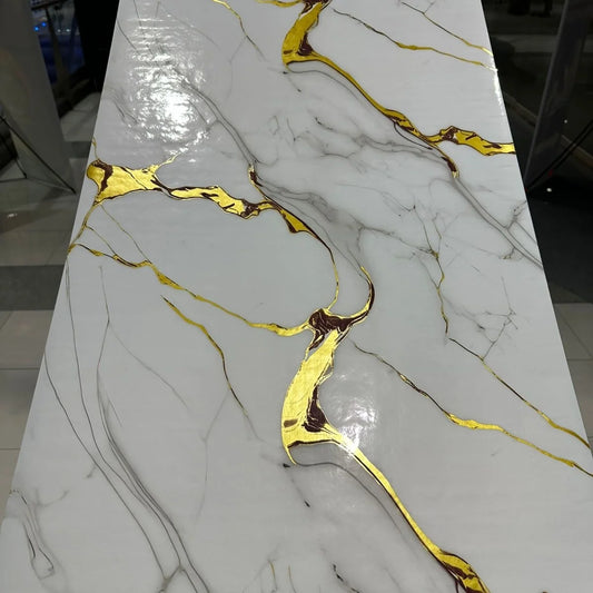 White, Grey & Gold | Marble Sheet Sticker 60x200cm | Waterproof Self-Adhesive PVC Wallpaper for Furniture Walls