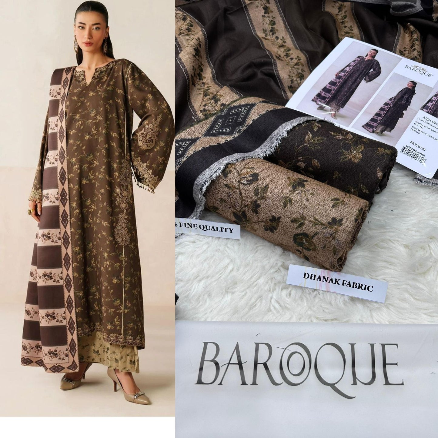 3Pc BAROQUE DIGITAL PRINT DHANAK (Saim)