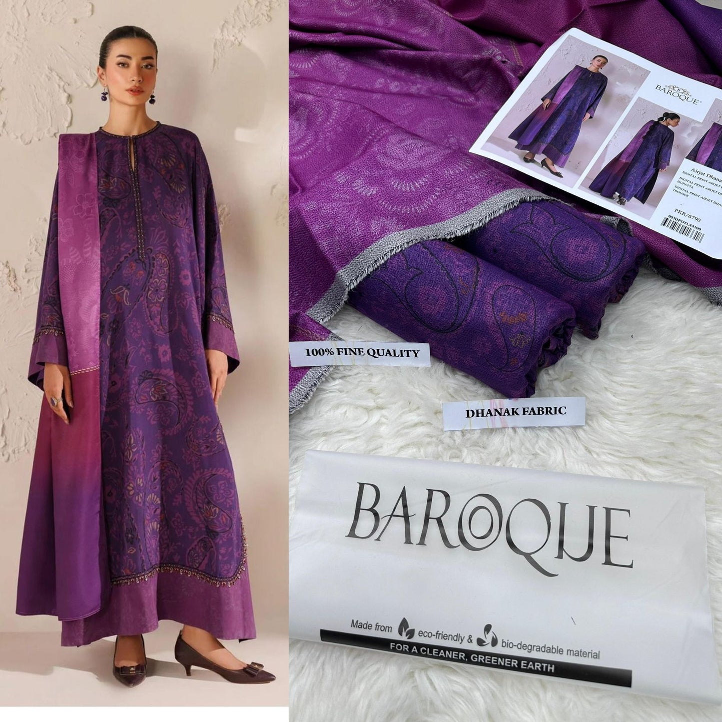 3Pc BAROQUE DIGITAL PRINT DHANAK (Saim)