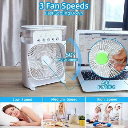 10 Inches | Large Size Portable Air Conditioner Fan | Usb Electric Fan With Led Night Light, Fine Mist Water, And Humidifier Function | Led Night Light Water Mist | Random Color