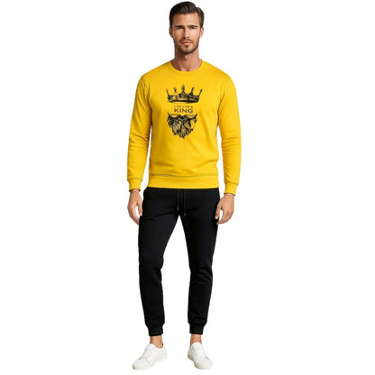 KING Printed Yellow Tracksuit Sweatshirt & Trouser | Warm & Comfortable Winter Wear | XL